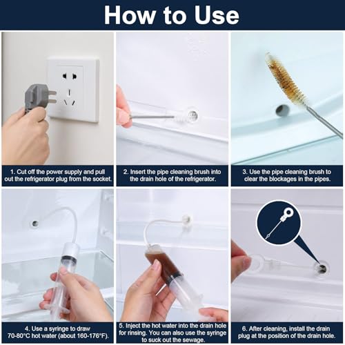 XANGNIER 10 Pcs Refrigerator Water Line Cleaning Kit,Refrigerator Drain Cleaner Tool–53.8Inch Flexible Drain Brush,Syringe,Unclog Fridge&Ice Maker Cleaner Tools for Ice Dispenser,Sink,AC Drain Line - size: 10 pcs