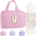 TOPEAST Travel Toiletry Bag for Women - Hanging Toiletry Bag Makeup Bag, Portable Toiletries Cosmetic Bag, Airplane Travel Essentials - Letter V, Pink - color: Pink, style: V