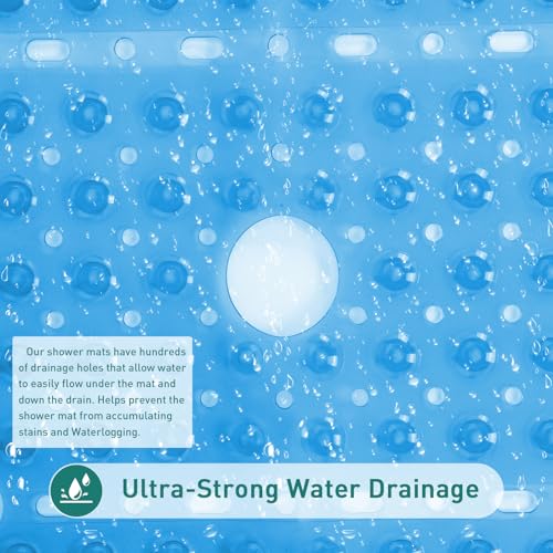 Large Square Shower Mat 27 x 27 Inch Clear Blue, Non Slip Shower Bathtub Mats for Inside Shower with Big Suction Cups Drain Holes, Anti Slip Bathroom Floor Stall Mats, Easy Clean, BPA-Free - color: Clear Blue
