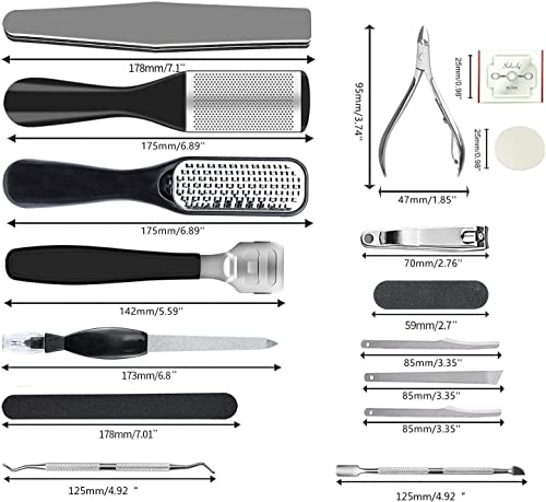 Pedicure Kit, 36 in 1 Foot Care Tools Stainless Steel Foot Rasp Dead Skin Remover for Home & Travel… - style: Black&Silver