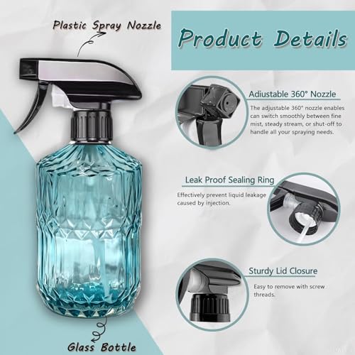 Glass Plant Mister Bottle, 15oz Refillable Water Bottle Spray, Handheld Water Spray Bottle with Reusable Adjustable Mist Nozzle for Indoor Flowers, Outdoor Gardening, Cleaning, Hair & Pets Care (Blue) - color: Blue