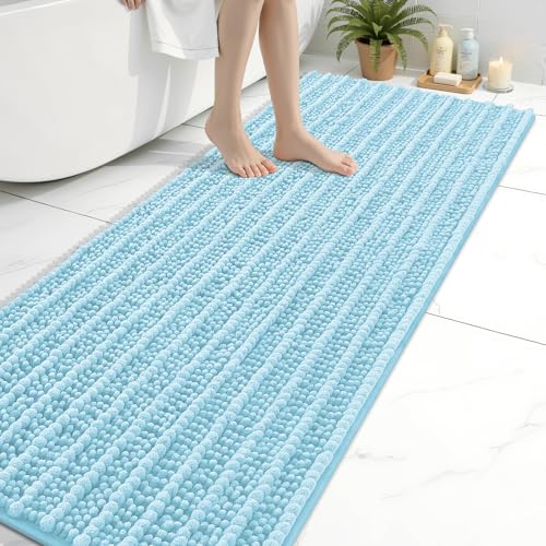Arotive Luxury Bathroom Ruuner Rugs 70x24, Extra Soft Thick Absorbent Shaggy Chenille Bath Rugs, Machine Wash Dry, Bath Mats for Bathroom Floor, Tub and Shower, Home Decor Accessories, Blue - color: Blue, size: 70" X 24"