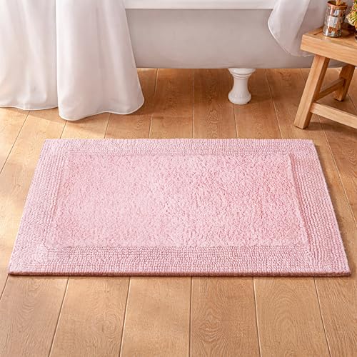 Bedding Craft Cotton Bath Mat Rug 21x34, Reversible Bathroom Rug, Water Absorbent, Machine Washable, Soft Cloth Bathmat for Outside Bathtub, Chalk Pink - color: Chalk Pink, size: 1'9" x 2'10" (Rectangular)