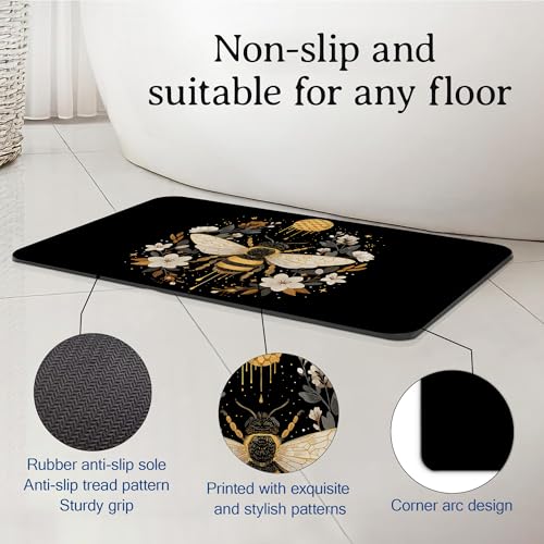 Elightvap Flowers and Bees Bathroom Mat Quick Drying Non Slip Bath Mats Absorbent,Bath Mat Quick Dry Bathroom Rug in Front of The Kitchen Sink, Shower Room, Bathtub,17 * 29.5 Inches - color: Flowers and Bees
