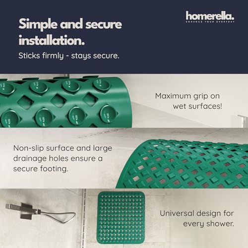 homerella® Shower Mat Non Slip Anti Mold, Non Slip Shower Mats for Inside Shower Stall Anti Slip Mat, Square Shower Floor Mat 21 x 21 in with Suction Cups & Hooks for Quick Drying, Machine Washable - color: Green