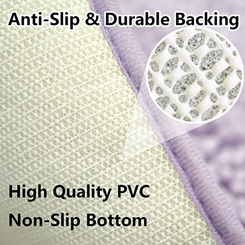 Bathroom Rugs Chenille 3-Piece Extra Soft and Absorbent Shag Bathroom Rugs, Machine Wash Mat, Strong PVC Non-Slip Underside, Plush Carpet Mats, Lavender - color: Lavender, size: 2'8" x 1'8" (16x24"+20x32"+20x20"U shape）
