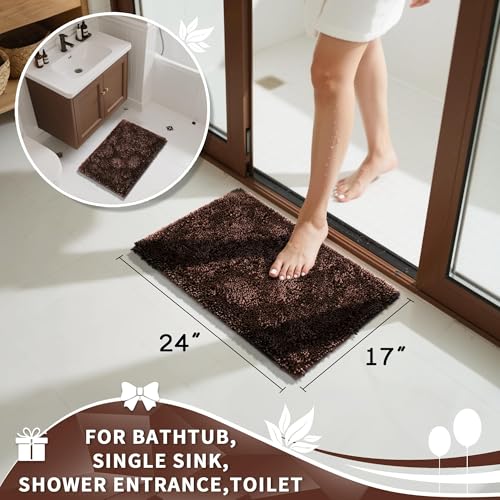 Yimobra Chenille Bathroom Rugs Non Slip, Extra Thick Soft Absorbent Bath Rug, Machine Washable Quick Dry Bath Mat for Bathroom Floor, Tub and Shower, Home Decor Accessories, 24x17, Brown - color: Brown, size: 24" X 17"