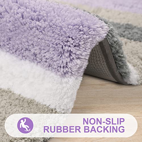 Buganda Microfiber Striped Bathroom Rugs Bath Mat, Extra Thick, Soft and Shaggy, Absorbent, Machine Washable, Bath Rugs for Bathroom, Tub and Shower, 59x24 Inches, Purple-Grey - color: Purple-grey, size: 59" X 24"