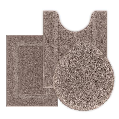 SHACOS Microfiber Bathroom Rugs Set of 3 with Toilet Lid Cover Non Slip | Washable Bath Mat Absorbent Bathroom Carpet 16"x24"+U Shape Toilet Rug 20"x24"+Toilet Lid Cover 19"x21", Coffee - color: Coffee, size: 16"x24"+U-Shape 20"x24"+Lid Cover 19"x21"