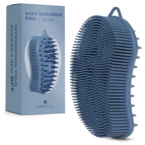 MainBasics Silicone Body Scrubber Dual-Sided, Dark Blue, Scalp | Shower Scrubber and Scalp Massager, Gentle Silicone Loofah Alternative for Deep Clean - color: Dark Blue, size: Scalp
