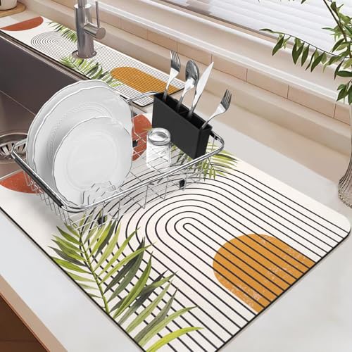 24.5" x 15.5" Dish Drying Mat & 24" x 5.5" Sink Splash Guard, Super Absorbent Drainer Rack Mat for Kitchen Counter Coffee Bar - color: Orange, size: 23.5"*15.5*+24"*5.5"