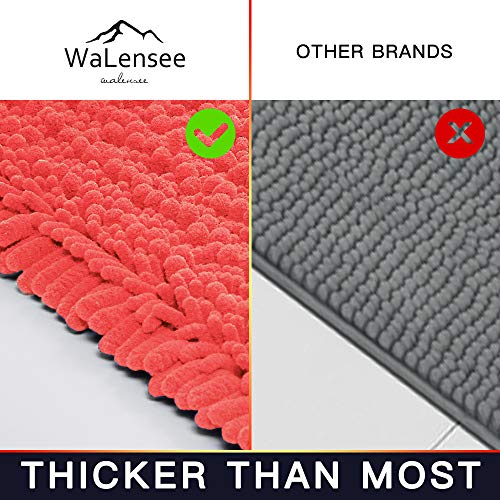 Walensee Bathroom Rug 2 Pieces Set Non Slip Bath Mat (20"x32" Plus 20"x32" Living Coral) Water Absorbent Super Soft Shaggy Chenille Machine Washable Dry Extra Thick Perfect Carpet for Shower Floor - color: Coral, size: 20"x32" plus 20"x32"