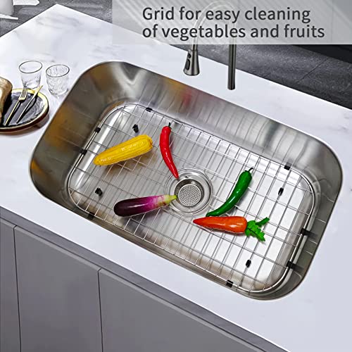 Kitchen Sink Grid 26-1/8"x14-1/4 - Heavy Duty Kitchen Sink Protector with Built-in Strainer & Center Drain, Non-Slip Rubber Feet & Scratch Resistant Bottom Guard - size: 26.12 in x 14.25 in, style: Center Drain