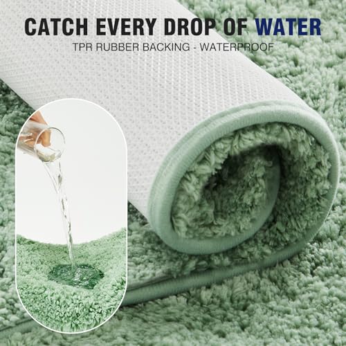 TECHMILLY U Shaped Super Soft Shaggy Bathroom Rugs, Absorbent Thick Non Slip Microfiber Toilet Rugs, Quick Dry Machine Washable Bath Mat for Bathroom Floor, Bathtub and Shower 24"x20" Green - color: Sage, size: U-Shaped 20'' x 24''