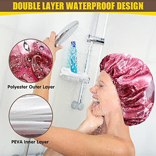 4 Packs Shower Caps, Extra Large Adjustable Double Layer Waterproof Hair Cap for Women, Waterproof Exterior & EVA Lining, Oversized Design for Long Thick Hair (Starlight Printing, X-Large) - color: Starlight Printing, size: X-Large