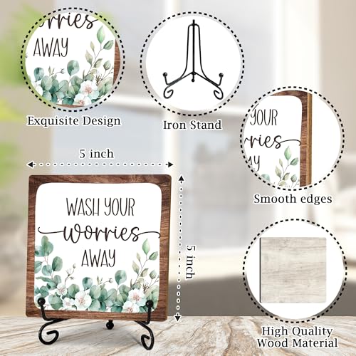 5" Bathroom Decor, Wash Your Worries Away Sign, Sage Green Bathroom Laundry Room Decor, Bathroom Guest Bathroom Decoration, Funny Toilet Bathroom Plaque Sign Table Shelf Decor-A01 - color: Wash Your Worries-01