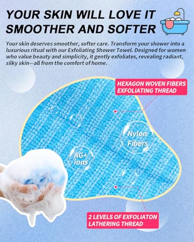 2 Pack Back Exfoliator for Shower and Dead Skin Removal, Exfoliating Body Scrubber for Smooth Skin Japan Washcloth for Shower & Bath, Versatile Body Scrub Towel, Medium&Hard - style: Medium + Deep