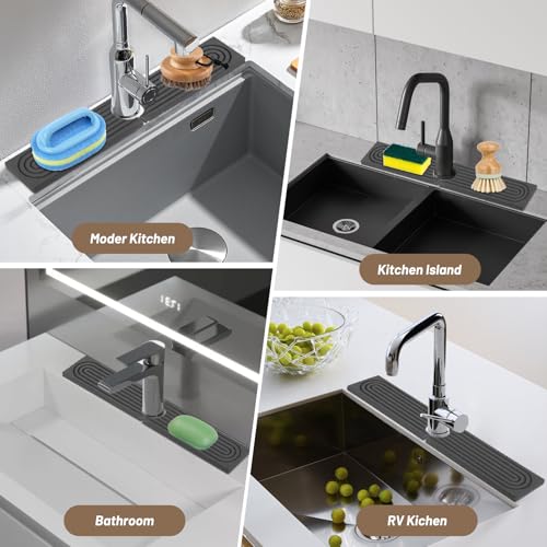 Faucet Mat for Kitchen Sink - 23.62" Diatomite Fast Stone Drying Mat for Kitchen Counter Tray Absorbent Mat Faucet Splash Guard for Kitchen Sink and Bathroom Counter (Deep Gray, 23.62"x3.94")