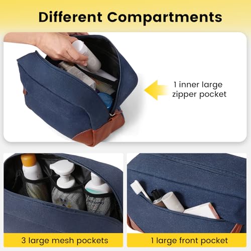 Vorspack Large Travel Toiletry Bag - Hanging Toiletry Bag for Men Water Resistant Canvas Shaving Bag with Large Capacity for Home Travel - Navy Blue - color: Navy Blue, size: Large