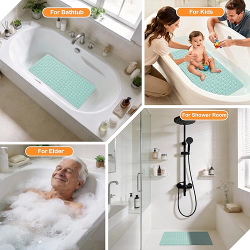 Yimobra Bathtub Mat Non Slip, 34.5"X15.5" Long Shower Mat for Inside Shower, Machine Washable Bath Mat with Drain Holes & Strong Suction Cups, Soft on Feet, Bathroom Essentials, Light Green - color: Light Green, size: 34.5 X 15.5 Inch