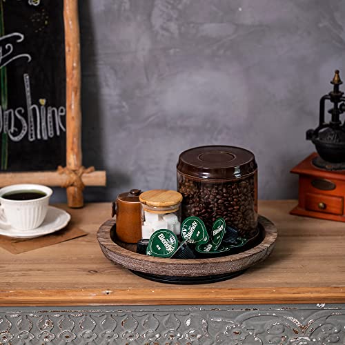 Turntable Rustic Wooden Serving Tray: Hanobe Round Wood Decorative Vintage Centerpiece Candle Holder Trays Farmhouse Ottoman Tray with Turn Table for Kitchen Countertop Coffee Table - color: Distressed & Turnable
