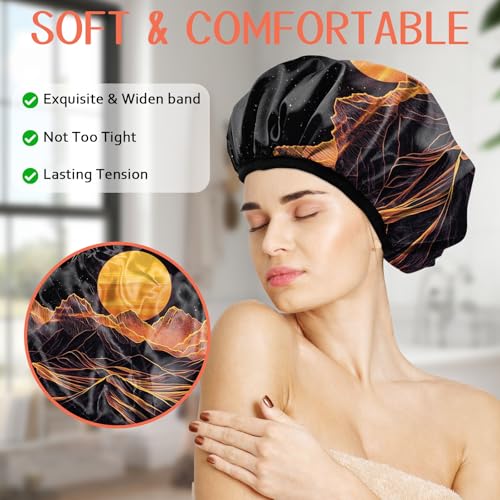 Luxury Shower Cap Terry Lined Reusable Triple Layer Waterproof Hair Elastic Caps Shower Bath Hat for Women Girls Cute Aesthetic-Sunset - color: AL16-Sunset