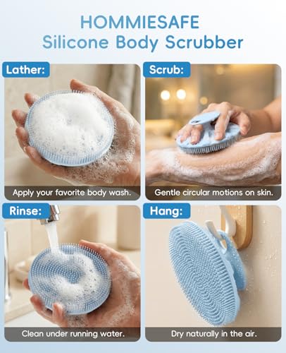 Soft Silicone Shower Brush Body Wash Bath Exfoliating Skin Massage Scrubber | 2 Pack Dry Skin Brushing Glove Loofah, Fit for Sensitive and All Kinds of Skin(Sky Blue+Black) - color: Black+sky Blue