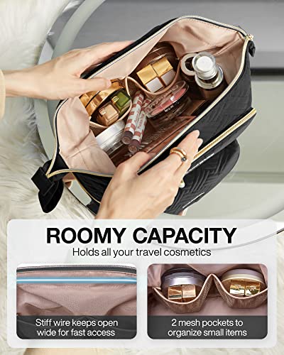 BAGSMART Travel Makeup Bag, Cosmetic Bag Make Up Organizer Case, Large Wide-open Pouch for Women Double Layers Purse for Toiletries Accessories Brushes Black - color: 12-2 Layers- Black, size: Large