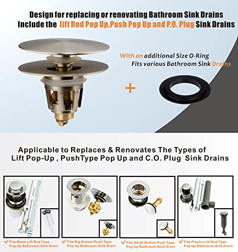 Artiwell Universal Bathroom Sink Drain Stopper, Fits Most Pop-Up Drains for Vessel Sink Lavatory Vanity, Sink Drain Strainer with Detachable Hair Catcher, Tested by Plumber in US (Brushed Nickel) - color: Brushed Nickel