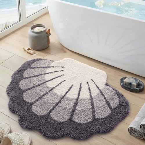 DEXI Seashell Bathroom Rugs Non Slip Washable, 38x30 Ultra Soft Cute Bath Mats for Bathroom Absorbent Quick Dry, Coastal Sea Bathmat for Shower Floor, Tub, Sink, Grey - color: Scallop Grey-large