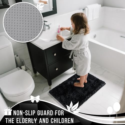 Yimobra Bathroom Rugs Sets 2 Piece, Soft Absorbent Bath Mat and U-Shaped Toilet Rug with Non Slip Backing, Luxury Shaggy Bath Mats for Bathroom, Machine Washable, 31.5"x20"+24"x20", Black - color: Black, size: 31.5x20 + 24x20 Inch