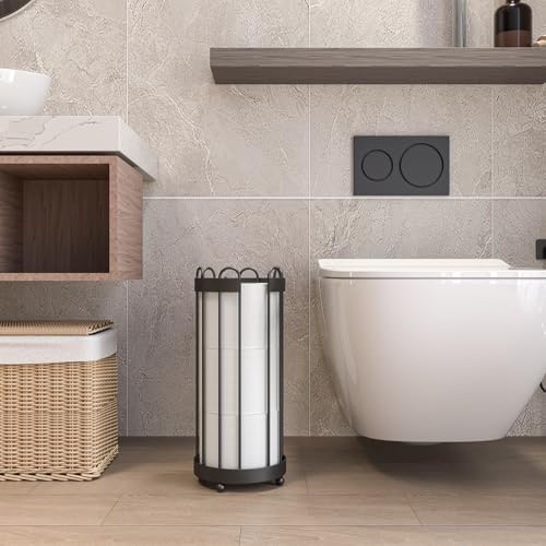 Epicano Toilet Paper Holder Stand, Freestanding Toilet Tissue Organizer, Minimalistic Storage Solution, Holds Mega Rolls-Modern Black - color: Trending Black