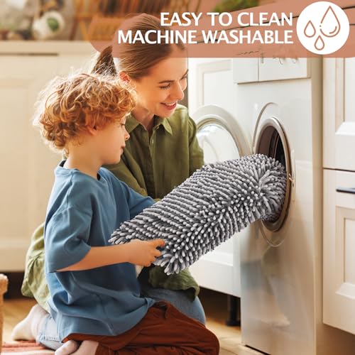 Chenille Bathroom Rugs Set 2 Piece, Absorbent Bath Rugs, Non-Slip Bath Mats, Machine Washable Rugs for Bathroom Floor, Tub and Shower, Grey&White (47 x 20 Plus 17 x 24 - Inch) - color: Gray & White-2