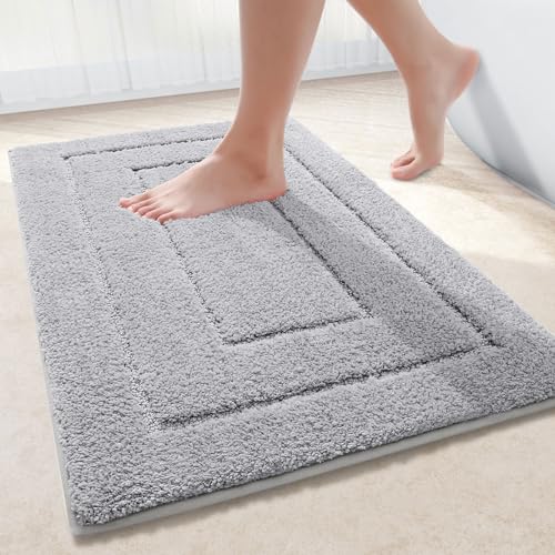 Buganda Bathroom Rugs, 30" x 20", Soft and Absorbent Microfiber Bath Rugs, Shaggy Shower Carpet, Machine Wash Dry Bath Mats for Bathroom Floor, Tub and Shower, Grey - color: Grey, size: 30" X 20"