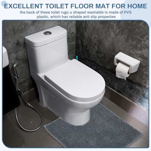 Timgle 6 Pcs U Shaped Toilet Rug 20'' x 20'' Disposable Toilet Mats 0.8'' Thick Chenille Fluffy Training Mats Disposable Non Slip Soft Absorbent Machine Washable Rug for Bath Floor Gray
