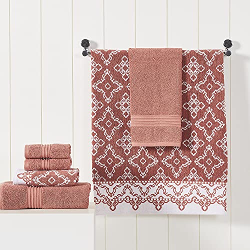Modern Threads Charlize 6-Piece 100% Cotton Towel Set – Reversible Yarn Dyed Jacquard & Solid – Includes 2 Bath Towels, 2 Hand Towels, 2 Washcloths – Absorbent, Quick Dry, Soft & Durable – Clay - color: Clay, style: Fancy Medallion