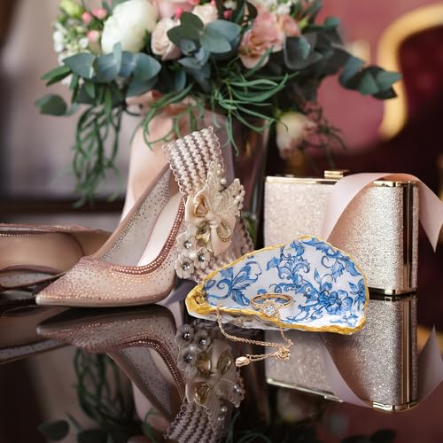 Natural Oyster Ring Trinket Dish Vintage Jewelry Tray for Keys Small Jewelry Holder for Bridal Shower Favors Friends Sisters Daughter Mother Gift Seaside Decor(Floral Scroll) - style: Floral Scroll