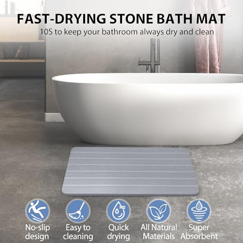 Absorbent Stone Bath Mat, Diatomaceous Earth Shower Mats, Non-Slip Water Absorbing Diatomite Stone Mat for Bathroom Floor, Quick-Drying Easy to Clean (23" x 16" Gray) - color: Line-grey