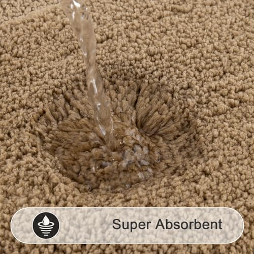 SHACOS Khaki Brown Bathroom Rugs Sets 3 Piece Bath Mat U Shaped Toilet Rug | 20x47+ 20x32+ 20x24, Soft Fluffy Microfiber Bath Rugs Set, Non Slip Washable Absorbent Bathroom Runner Floor Mats Shower Rug - color: Khaki Brown, size: 20"x32"+ 20"x47"+U Shape