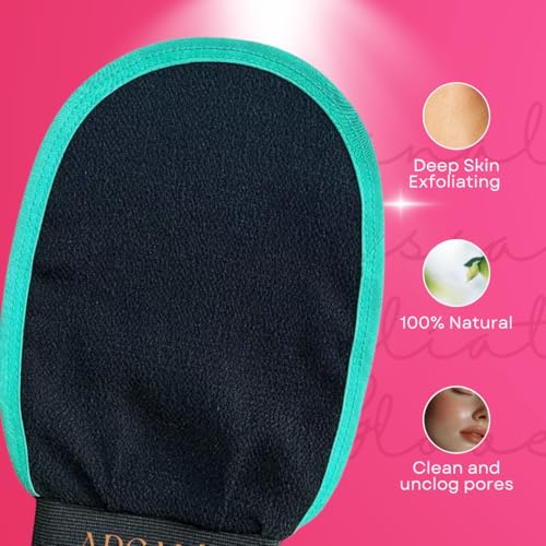 Arganit Bath Mitt Set of 2 – Moroccan Kessa, Original Exfoliating for Dead Skin Removal - Microdermabrasion Mitts, Self-Tan Remover and Keratosis Pilaris Treatment Body Mitt 100% Viscose
