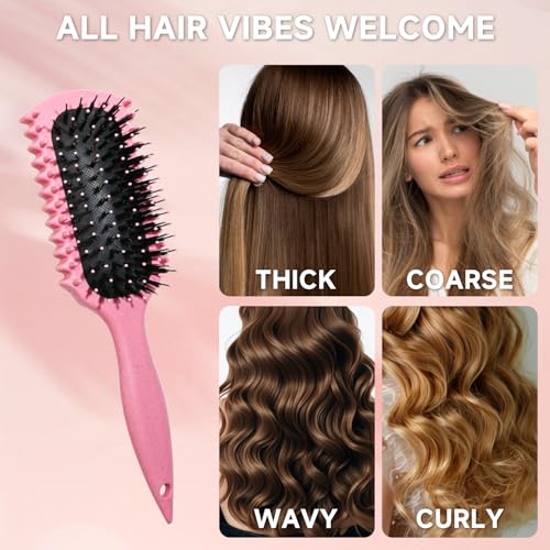 Curl Defining Brush with 3 Pcs Slick Back Hair Set Bristle Edge Control Teasing Comb, For Combing and Shaping in All Hairstyles to Reduce Pulling (Black) - color: Black
