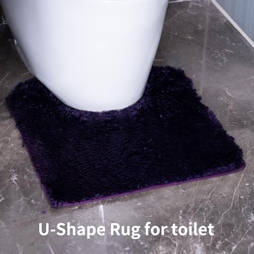 3 Pieces Luxury Bathroom Rug Set with U-Shaped Toilet Rug, Non-Slip Rubber Bottom, Thick Microfiber Fluffy Plush, Water Absorption, Quick Dry, Ultra Soft, Bath Mats for Bathroom, Tub(Purple) - color: Purple