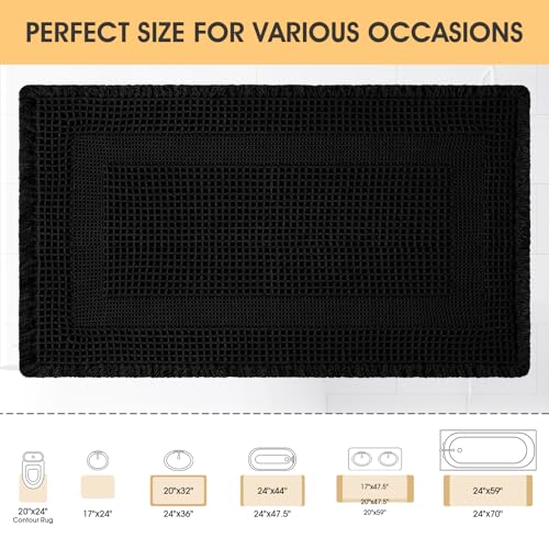 Upgrade Waffle Bath Mat, Boho Bathroom Rugs Absorbent Non Slip, Ultra Soft Bathroom Mat, Machine Washable Knit Bath Rugs with Tassels for Bathroom, Bedroom, Kitchen, Shower, Tub, Black, 32"x20" - color: Black-looped, size: 1'8" x 2'8" (Rectangular)