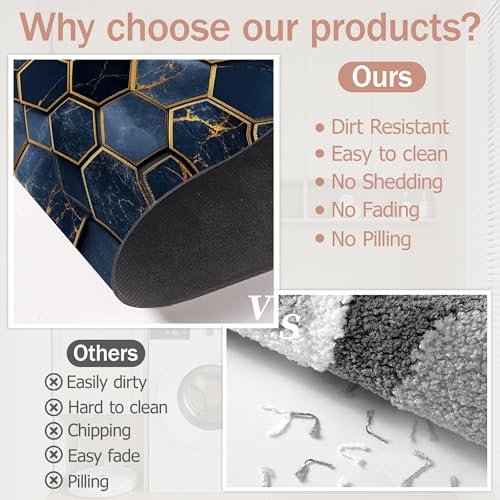 Non Slip Bath Mat,Navy Blue Gold Tiles Bathroom Decor,Dark Marble Diatomaceous Bath Mat Quick Dry Absorbent Bathroom Rugs-Shower Rug for Kitchen Laundry Bathtub Shower 17"x29.5" - color: Navy Blue Gold Tiles,dark Marble