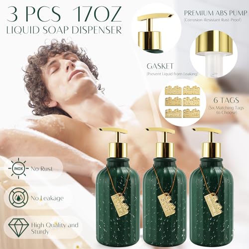 17PCS Bathroom Accessory Set Bathroom Set Hunter Green Bathroom Accessories,Toilet Brush, Trash Can, Qtip Holder Dispenser& 3PCS Soap Dispenser - size: Bath Set with Swing-Top Trash Can, style: Dark Green