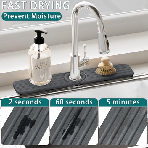 Water Absorbing Stone Kitchen Sink Mat, Faucet Splash Guard for Bathroom Counter - color: 23.6" x 3.9" Dark Gray C