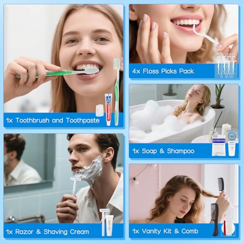 Travel Size Toiletries Kits Disposable Toiletry Set in Bulk, Portable Trial Size Personal Hygiene Care Package Supplies Amenities Essentials for Camping/ Hotel/Guest/Homeless/Charity 9-in-1 (5 Pack)
