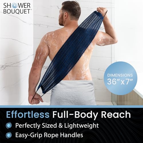 Japanese Exfoliating Washcloth for Back & Body - Charcoal & Silver Ion Exfoliating Towel with Handles - Two-Sided Gentle Exfoliation & Deep Cleansing Soft Body Wash Cloths for Shower - Blue - color: Charcoal Blue, size: 1 Count (Pack of 1)