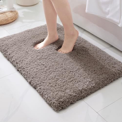 ILANGO Camel Bathroom Rugs 32" × 20" Non Slip & Super Absorben Extra Thick Soft, Washable Bath Mat for Floor, Microfiber Plush Shaggy Bath Rug with Tub for Bathtub Shower Room Sink - color: Camel, size: 1'8" x 2'8" (20''x32'' Bathroom Rug)