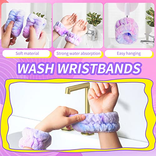 WSYUB Spa Headband and Matching Wrist Bands for Washing Face, Fuzzy Skincare Bow Headbands, Soft Facial Makeup Head Bands, Shower Hair Sleepover Party Supplies,Easter Basket Stuffers - color: Gradient Purple